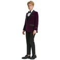 thumbnail image 3 of Boys Suit Set 3pc Velvet Satin Shawl Lapel Jacket With Matching Vest & Pants Free Shirt & Bow Tie-Slim Fit, 3 of 5