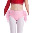 thumbnail image 6 of Raenseen Kids Girls Shiny Dance Crop Top and Feather Briefs Skirt Sparkly 2 Piece Jazz Ballet Gym Dance Outfit Pink 12, 6 of 7