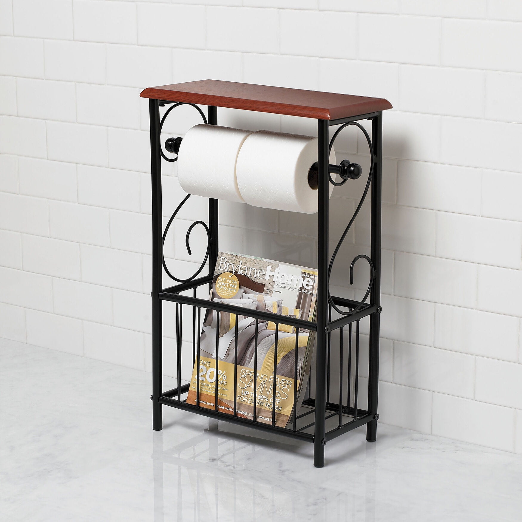 Brylanehome Scroll Toilet Paper & Magazine Holder, Black