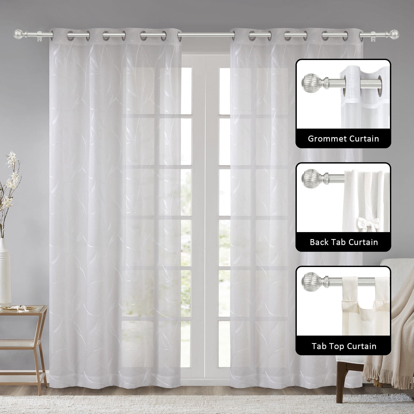 Urbanest 5/8" Single Telescoping Curtain Rod with Volle Finials, Pewter, 28"-48"