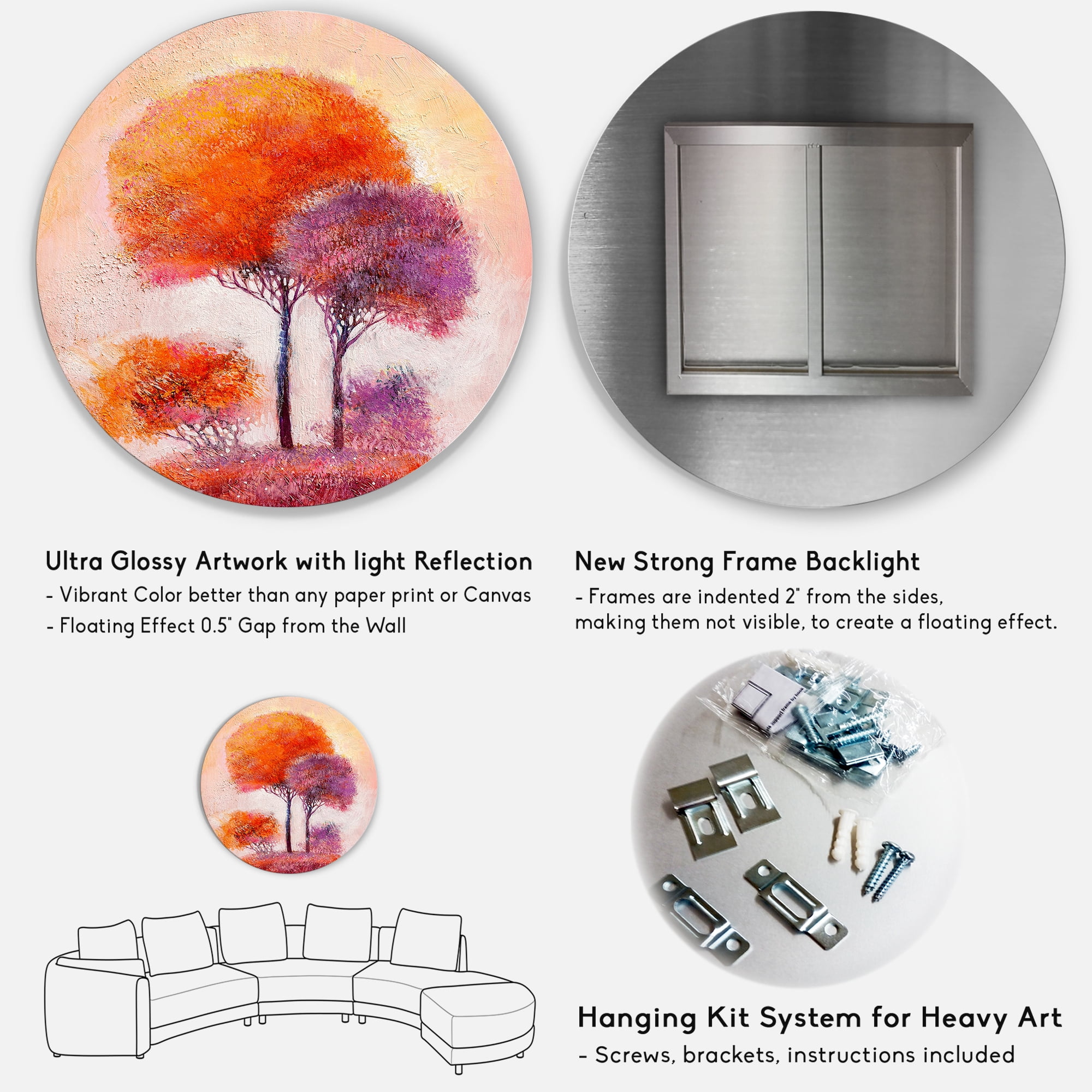 Designart 'Colourful Trees Abtract Impression I' Traditional Circle Metal Wall Art 36x36 - Disc of 36