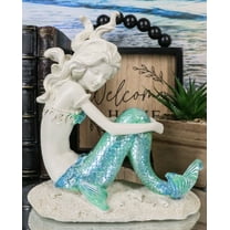 Nautical Capiz Blue Tailed Siren Mermaid Ariel Sitting On Sea Floor Statue Decor