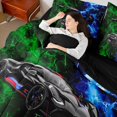 thumbnail image 4 of Erosebridal Black Racing Car Bedding Sets King Size,Green Blue Smoky Lightning Comforter Sets with Sheets,Speed Sports Bed in a Bag King Size For Teens,Microfiber Bedroom Decor Reversible,7-Piece, 4 of 6