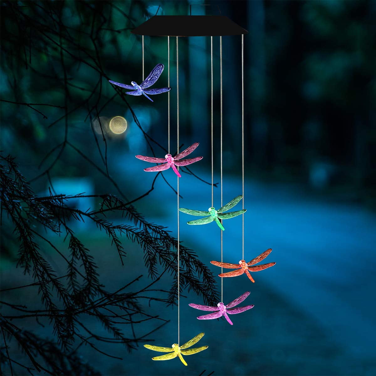 Solar Changing Color Hummingbird Ball Butterfly Dragonfly Wind Chime Solar  Powered LED Hanging Lamp Windchime Light for Outdoor Indoor Home Gardening  Yard Pathway Luces Led Para Decoracion Habitacion