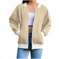 thumbnail image 2 of Stamzod Women Jacket with Pocket Solid Color Crewneck Long Sleeve Zip Up Jackets Casual Athletic Fall Coats Women's Clothing Beige M, 2 of 4
