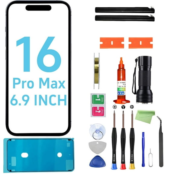 Screen Replacement for iPhone 16 Pro Max – 6.9" Tempered Glass Front Repair Kit with Waterproof Adhesive（No OLED & No Touch Digitizer）