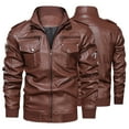 thumbnail image 5 of Tiweut Mens Leather Jackets Mens Long Sleeve Lapel Zipper Sports Textured Retro Slim Fit Coat Regular Blouses Brown,3XL, 5 of 5