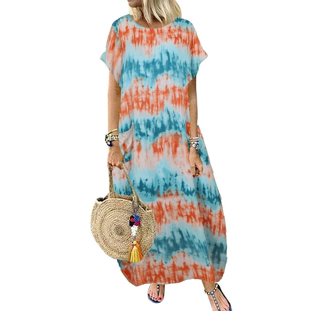 ZANZEA Robe à Manches Courtes pour Femmes, Imprimé à Pois/fleuri, Longue Robe