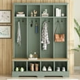 thumbnail image 2 of Coat Rack ON-TREND Farmhouse 59"W Wide Hall Tree with 8 Hooks, Practical Entryway Bench with Open Compartments, 76.7"H Modern 3-in-1 Wooden Style Coat and Shoe Rack for Mudroom, Living Room, Green,Ha, 2 of 15