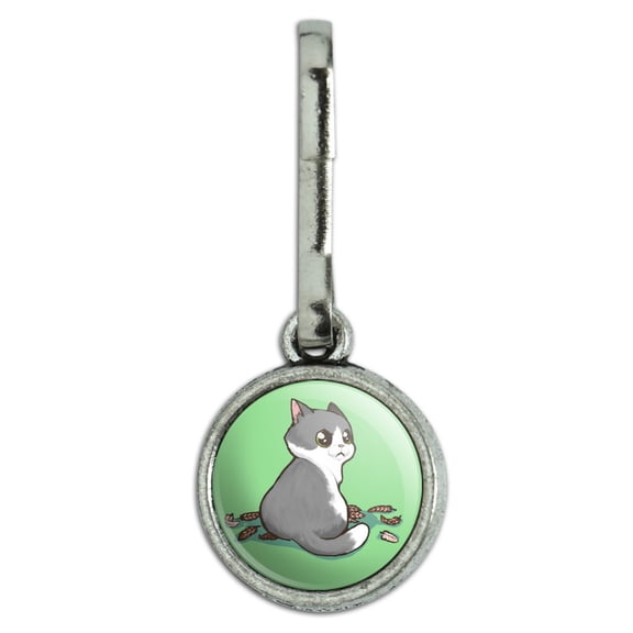 Kawaii Cute Cat with Bird Feathers Antiqued Charm Clothes Purse Suitcase Backpack Zipper Pull Aid