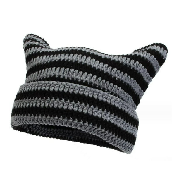 Gorros vintage Y2K, gorro de punto con orejas de gato, gorros de invierno para mujer, gorro de zorro para mujer, accesorios grunge, gorros holgados para mujer, gorros de crochet para mujer