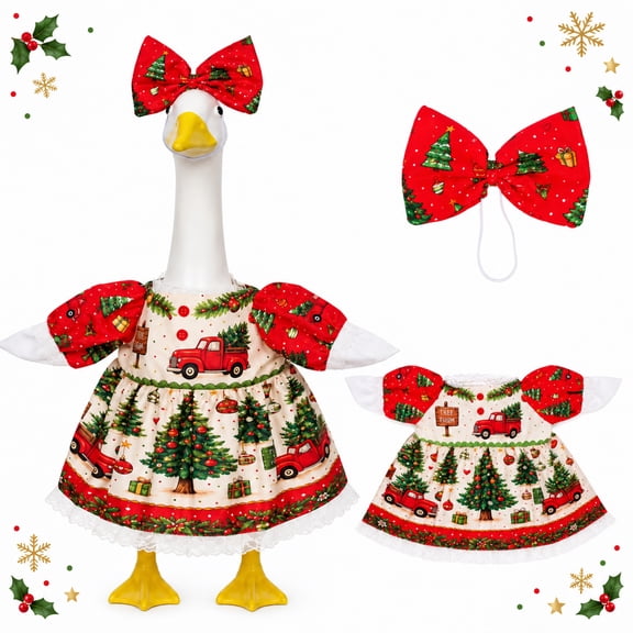 Porch Goose Outfits, Christmas Themed, Fits 23 Inch Statue, Weather-Resistant, Reusable, Outdoor Patio Garden Lawn Decor, 1 Set