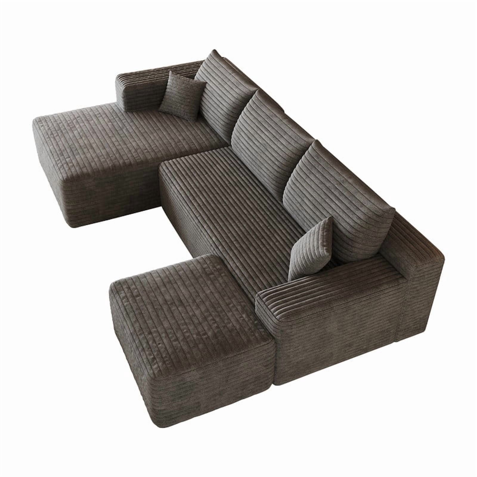 103" Cloud Sectional Sofa with Ottoman, Modern U-Shaped Modular Couch with Reversible Chaise Lounge, Plush Corduroy Upholstered Deep Seat Sofa for Living Room, Apartment, No Assembly Required