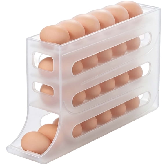 KSPEED Automatic Rolling Egg Dispenser for Refrigerator, 4-Tier Large Capacity Egg Holder for Fridge, Stores up to 28 Eggs, Slim Gravity Fed Egg Organizer, No Assembly