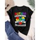 thumbnail image 2 of [Autism Grandma T-Shirt] Stylish Autism Grandma Letter Print T-Shirt | Short Sleeves + Round Neck, 2 of 7