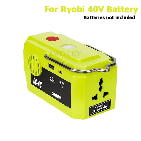 Inverter Power Generator - 300W Portable Sine Wave Generator features USB and Type-C ports, LED light, 40V to 120VAC/220-230V outlet for charging devices