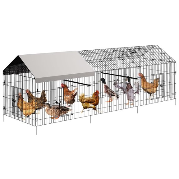 M optimized Metal Chicken Coop, Chicken Run Pen for Yard with Cover, Outdoor Metal Portable Chicken Cage with 4 Door and 1 Window for Outside Duck Rabbit Hen, 130"x40"x40"