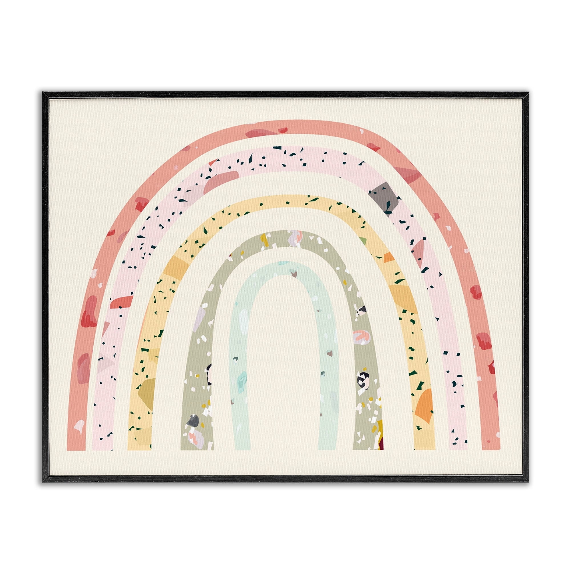 Stupell Industries Children's Abstract Pattern Striped Rainbow over Beige Graphic Art Black Framed Art Print Wall Art, 14x11, by Daphne Polselli