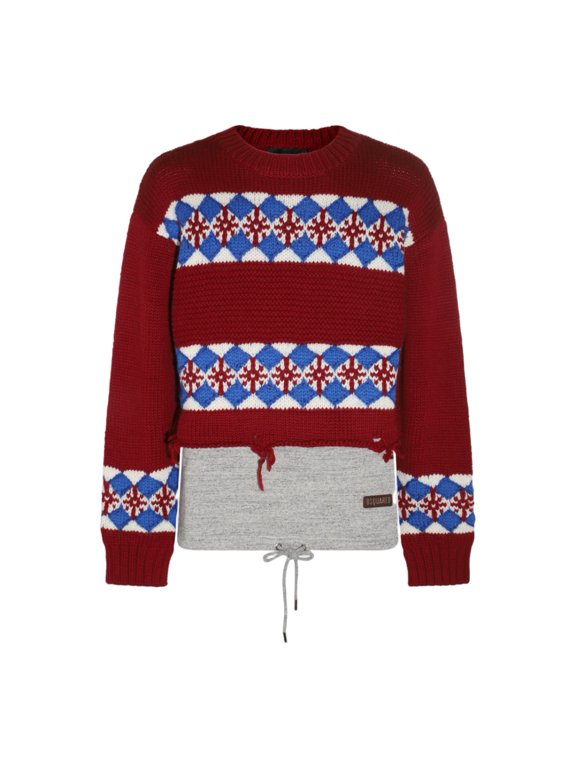 Male Hybrid Canadian Jacquard Red Crewneck Jumper Red Sizes standard XXXS-7XL