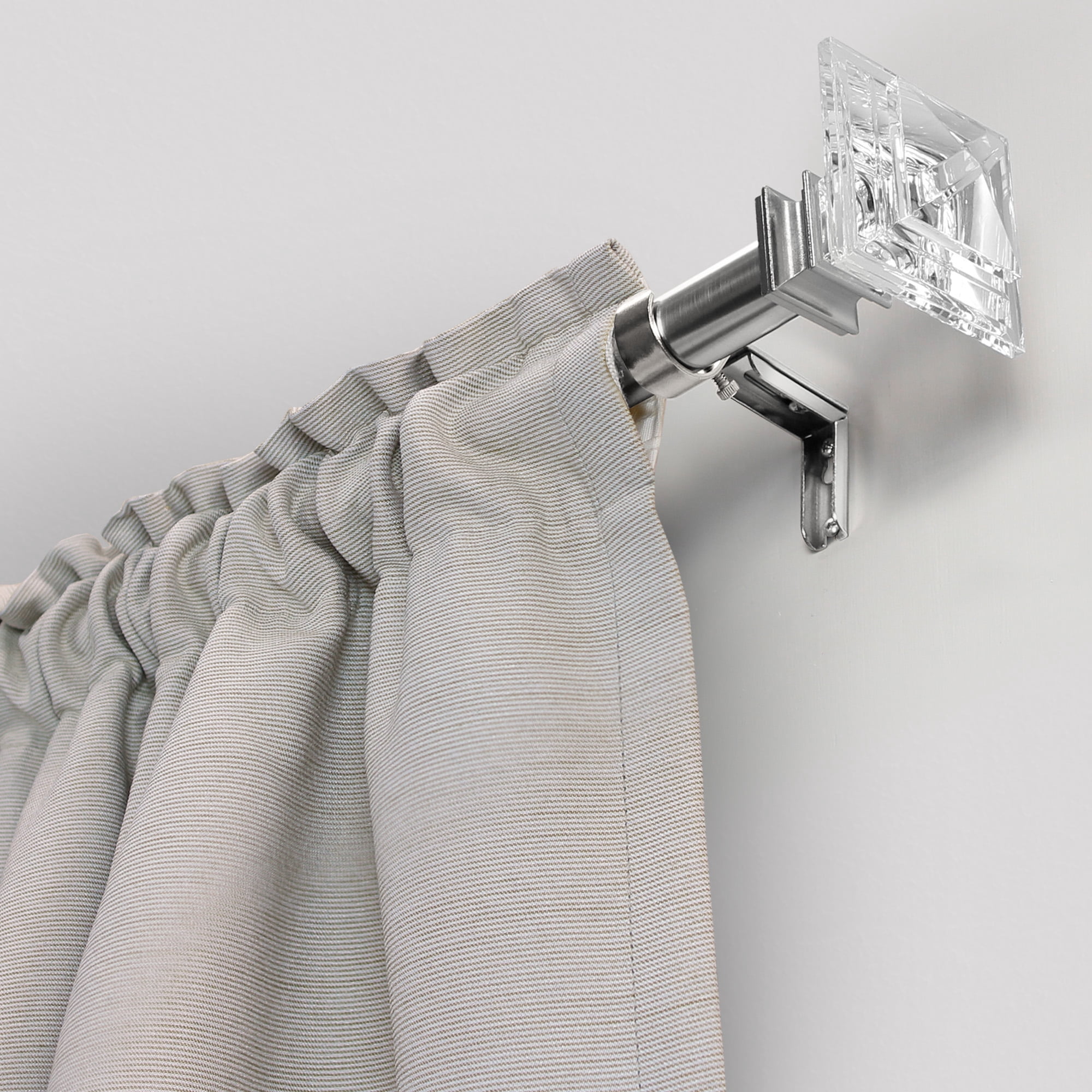 Better Homes & Gardens 1 in Brushed Nickel Acrylic Square Single Curtain Rod, 32 in-120 in