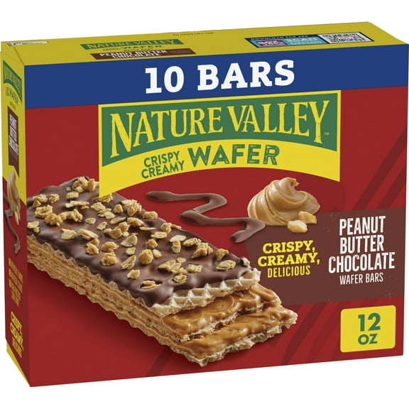 Pack of 2 - Nature Valley Wafer Bars, Peanut Butter Chocolate Flavored Snacks, 10 Bars, 13 Oz