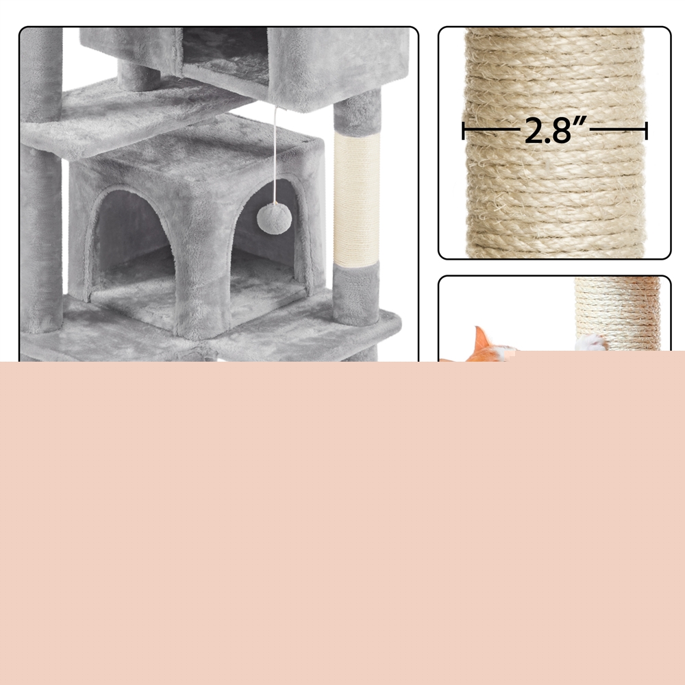 thumbnail image 6 of Alden Design 70" H Double Condo Cat Tree with Scratching Post Tower, Light Gray, 6 of 8