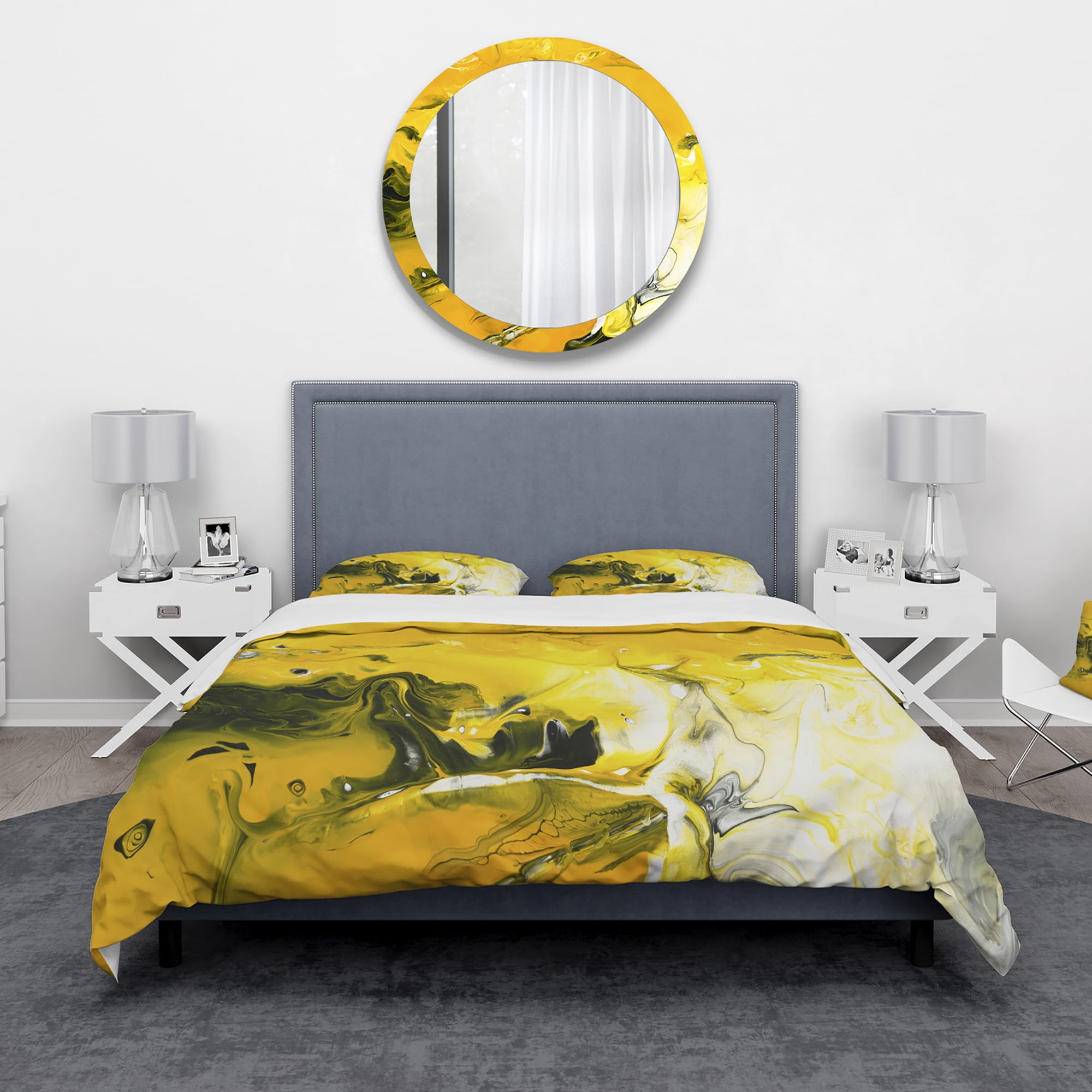 Designart 'Yellow Acrylic Hand Painted Marble' Modern & Contemporary Duvet Cover Set