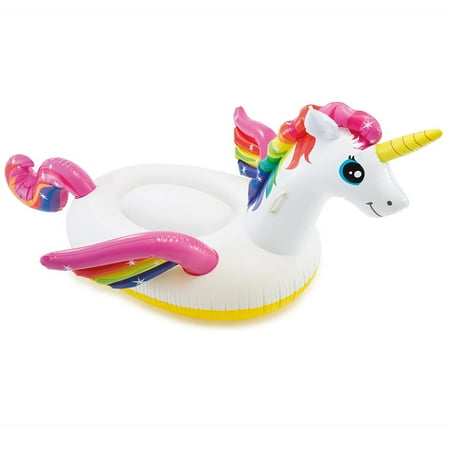 Intex Durable Premium Raft Grade Vinyl Unicorn Inflatable Ride On Pool Float with 2 Heavy Duty Handles and Repair Patch, Multicolor