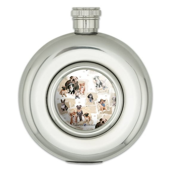 Cool Dudes Dogs in Outfits Round Stainless Steel 5oz Hip Drink Flask