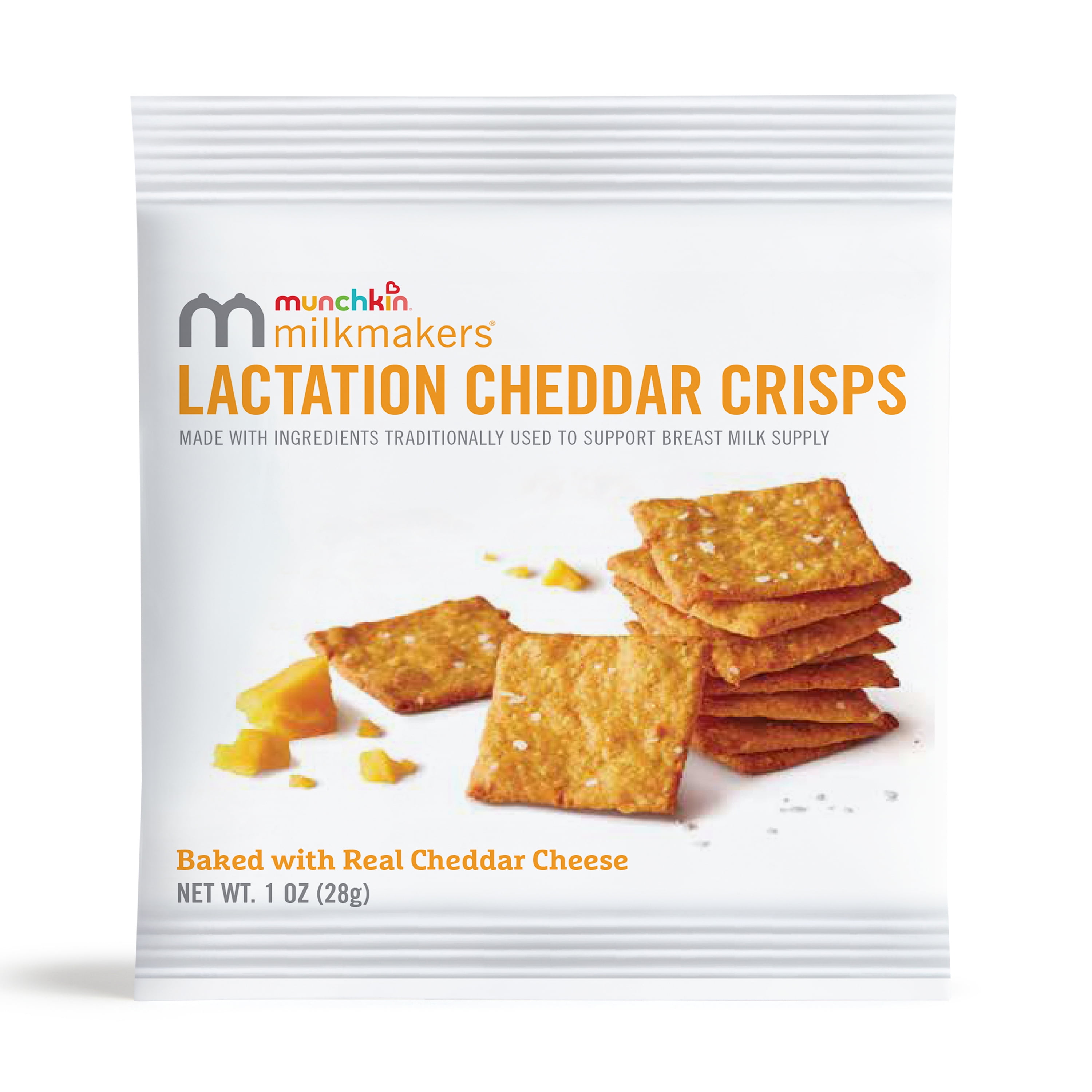 (3 pack) Munchkin® Milkmakers® Lactation Cheddar Crisps for Breastfeeding Moms, Fenugreek-Free, 6 Count
