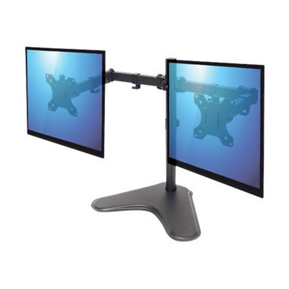 Manhattan TV & Monitor Mount, Desk, Double-Link Arms, 2 screens, Screen Sizes: 10-27", Black, Stand Assembly, Dual Screen, VESA 75x75 to 100x100mm, Max 8kg (each), Lifetime Warranty - Stand - for 2 monitors - steel - black - screen size: 13"-32"