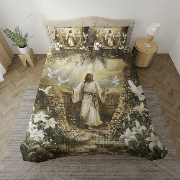 Lotusprinthandmade Christian Jesus Faith And Hope Bedding Set (Made in Vietnam) (88x88), Faith-Inspired Jesus Bedding Set