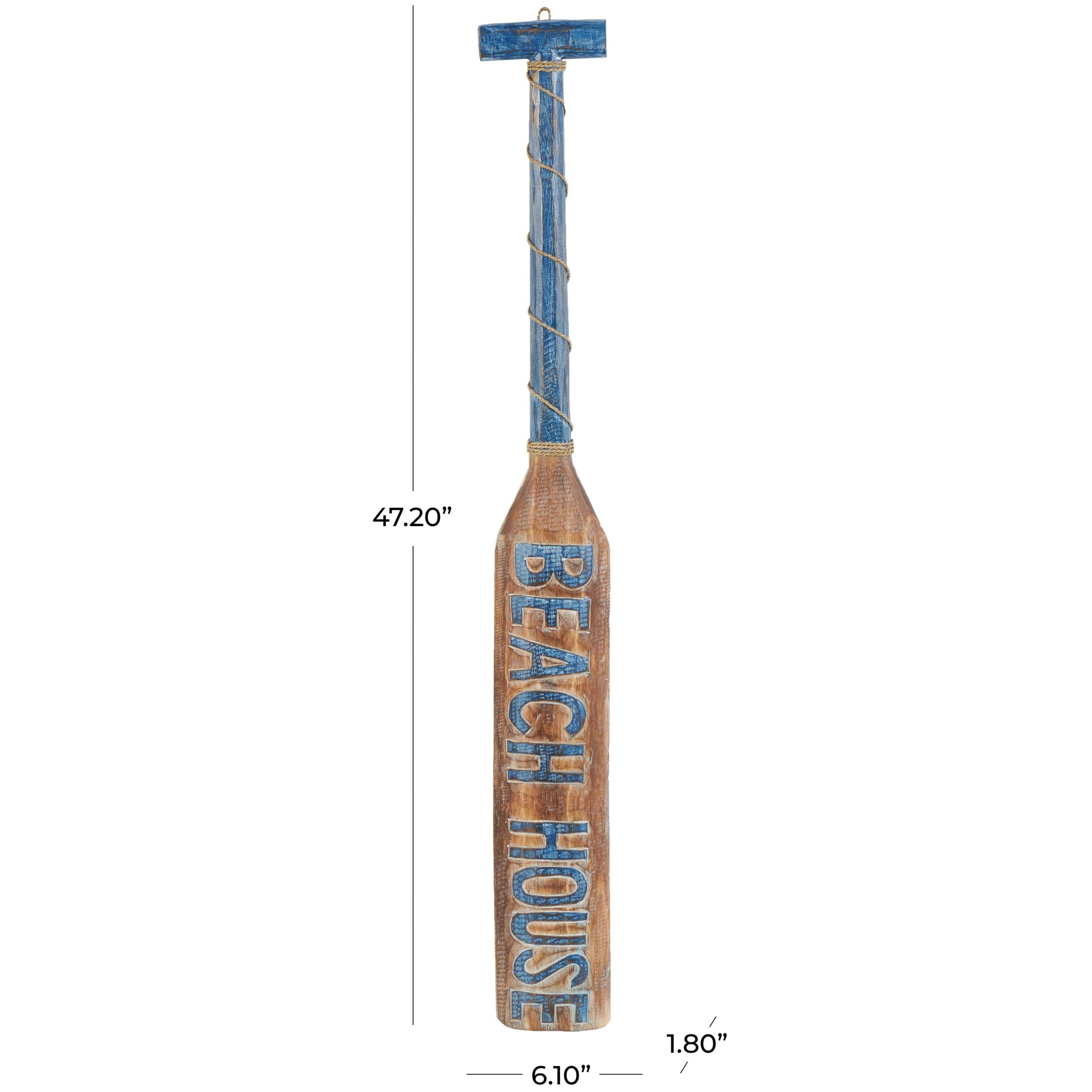 DecMode Brown Wood Beach House Sign Paddle Wall Decor with Blue Accents and Rope Detail