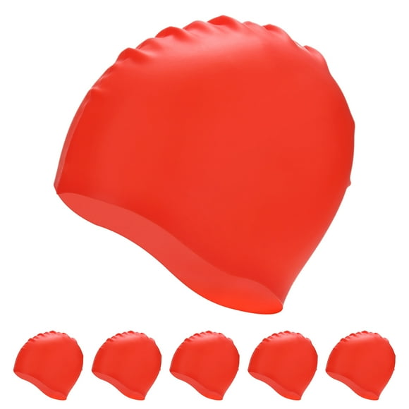 Uxcell 6-Pack Gorro de Natación de Silicona, Gorro de Natación Impermeable Antideslizante Unisex [Rojo]