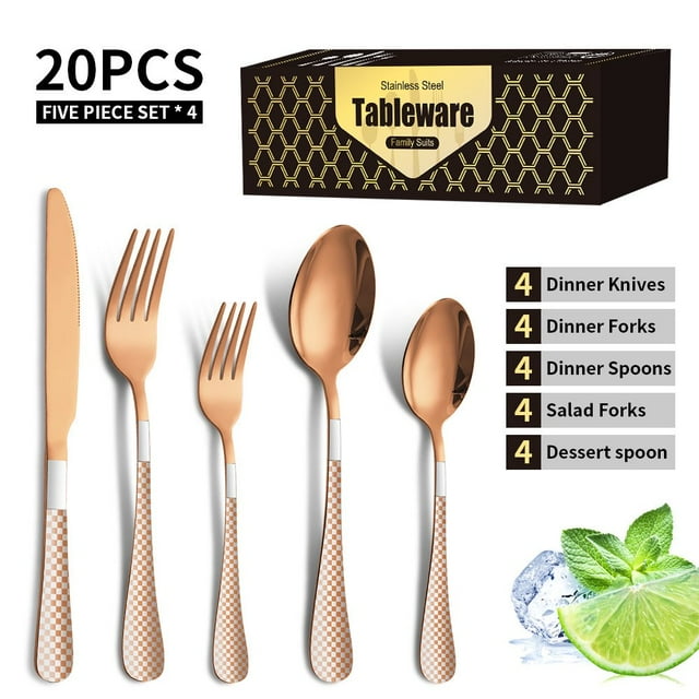 Brushed Gold Silverware Set Satin Gold Flatware Set Stainless Steel Heavy Duty Rust Proof Titianium Plating Dishwasher Safe Matte Cutlery Set Service For 4 Christmas Tableware Gift Box
