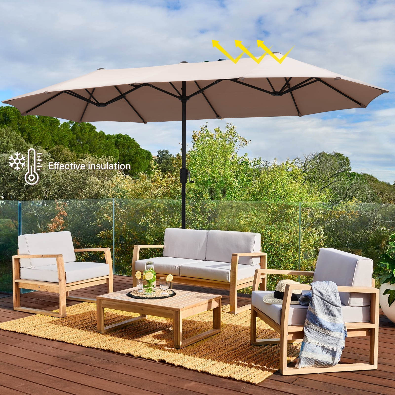 Autlaycil 13 FT Beige Patio Umbrella with Sun Protection & Easy Crank for Deck Pool Market