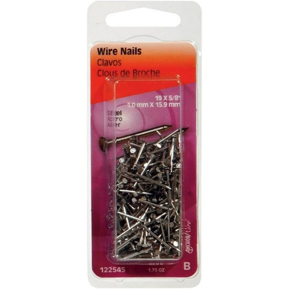 The Hillman Group 122545 Hillman Common Nail 5/8" Bright Steel 19 Ga Card 1.75 Oz, Pack of 1, No Color