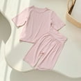 thumbnail image 2 of Summer Savings Clearance 2025! Loopsun Toddler Summer Sets, Toddler Kids Boys Girls Fashion Solid Soft Half Sleeve Top and Pants Home Wear Suit Pink 4-5 Years, 2 of 5