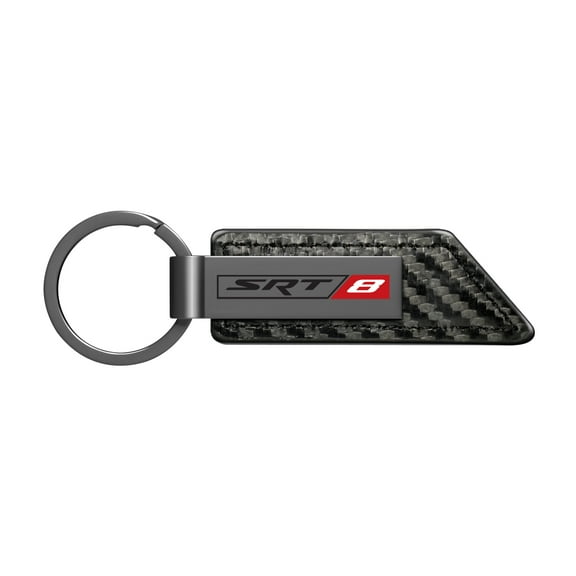 SRT-8 Logo Gunmetal Black Gray Metal Plate Carbon Fiber Texture Leather Key Chain