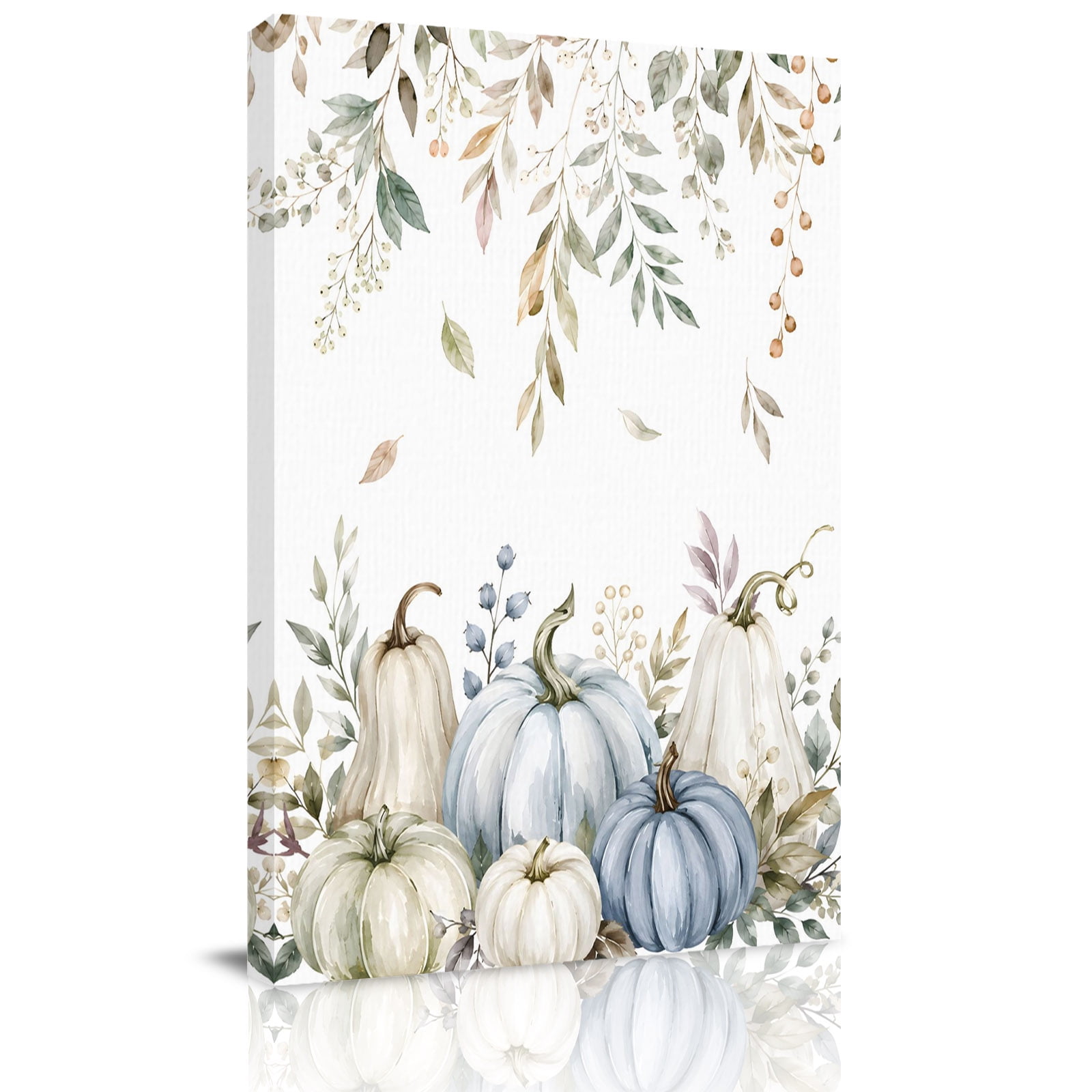 Canvas Wall Art Blue Green Pumpkin Fall Framed Canvas Prints for Hallway Living Room Autumn Botanical Thanksgiving Extra Large Gallery Wrapped Wall Decor for Home Office Gifts 20 x30