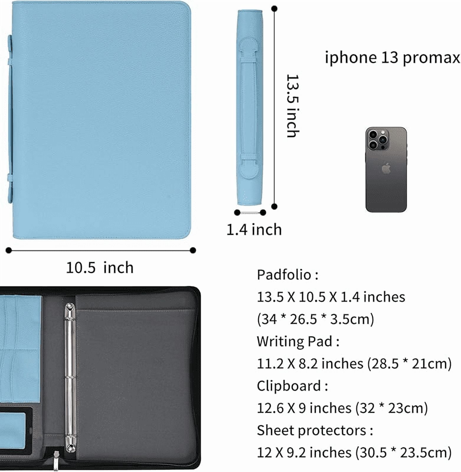 Wonderpool Travel Zippered Portfolio 3 Ring Binder A4 Padfolio Document Case with Removable Clipboard Legal Pad Holder, Business Office School Organizer for Men and Women (Light Blue)
