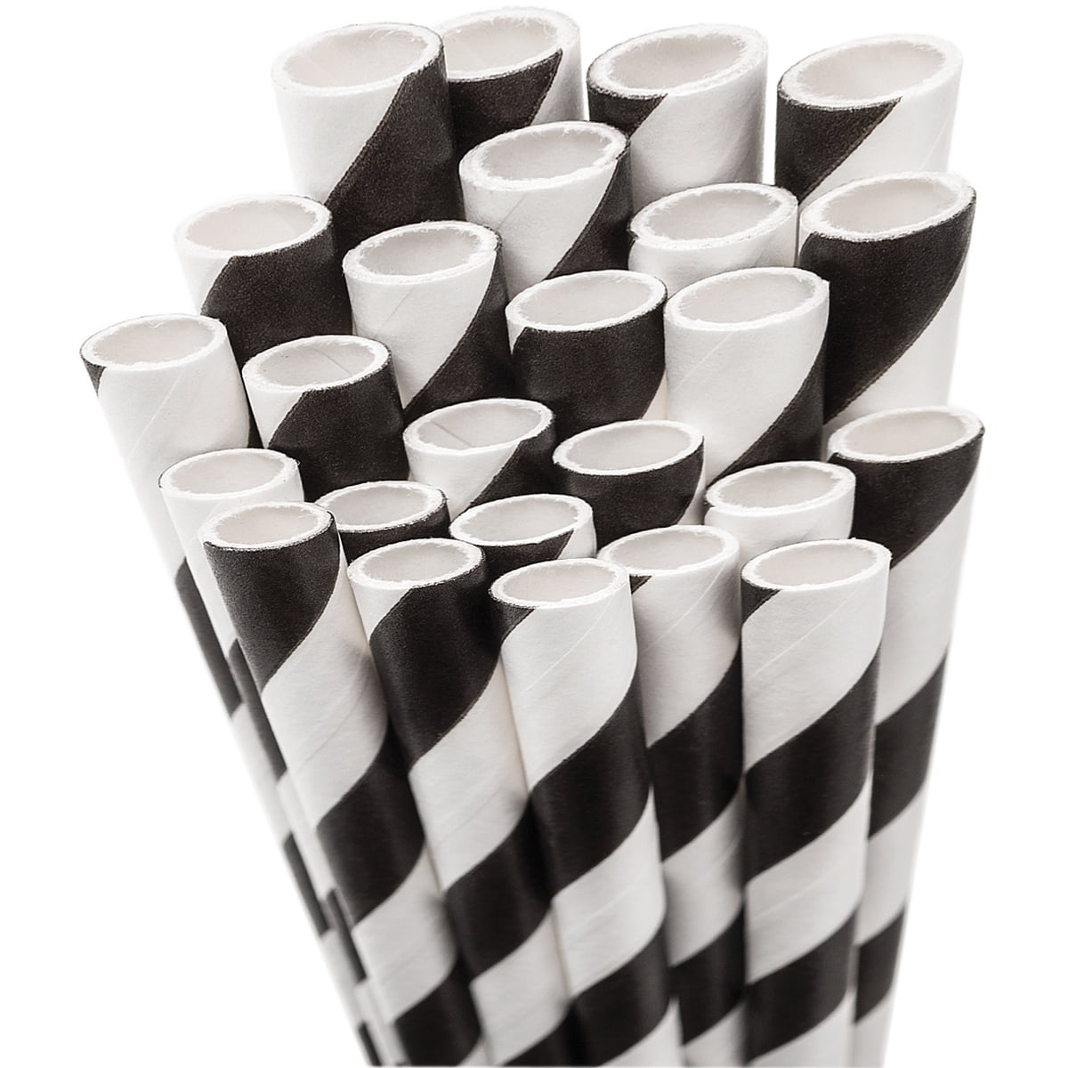 Jumbo Straw Unwrapped 7.75" 50 Pkg Black White Striped Straw Black