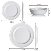TP 18-Piece Pure White Melamine Dinnerware Set, Plates and Bowls Set, Service for 6, Dishwasher Safe