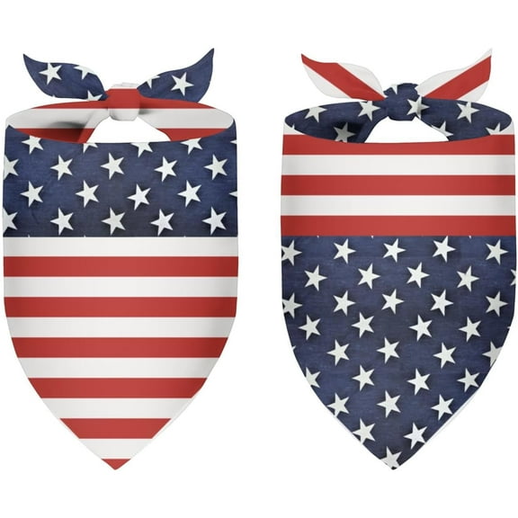 4th of July Dog Bandanas 2 Pack, Memorial Day American Flag Scarf, Premium Polyester Fabric Soft and Comfortable,Patriotic Bandanas for Small, Large and Extra Large Dogs and Cats L