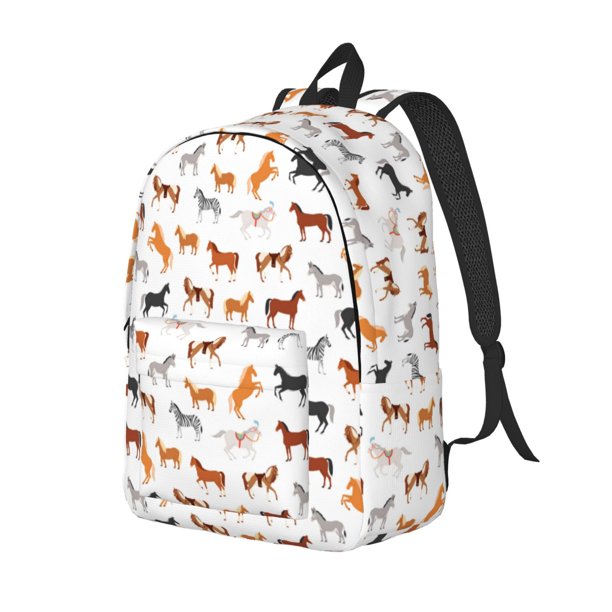 Disketp Horses print Canvas Backpack Lightweight Travel Daypack Student Rucksack Laptop Backpack-