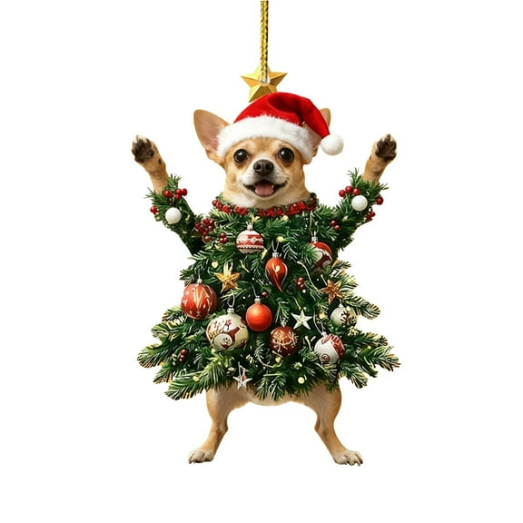 BCMMKLPP 2025 Chihuahua Christmas Tree Acrylic Ornament - Cute and Festive Holiday Decoration for Dog Lovers - Chihuahua Christmas Xmas Gifts