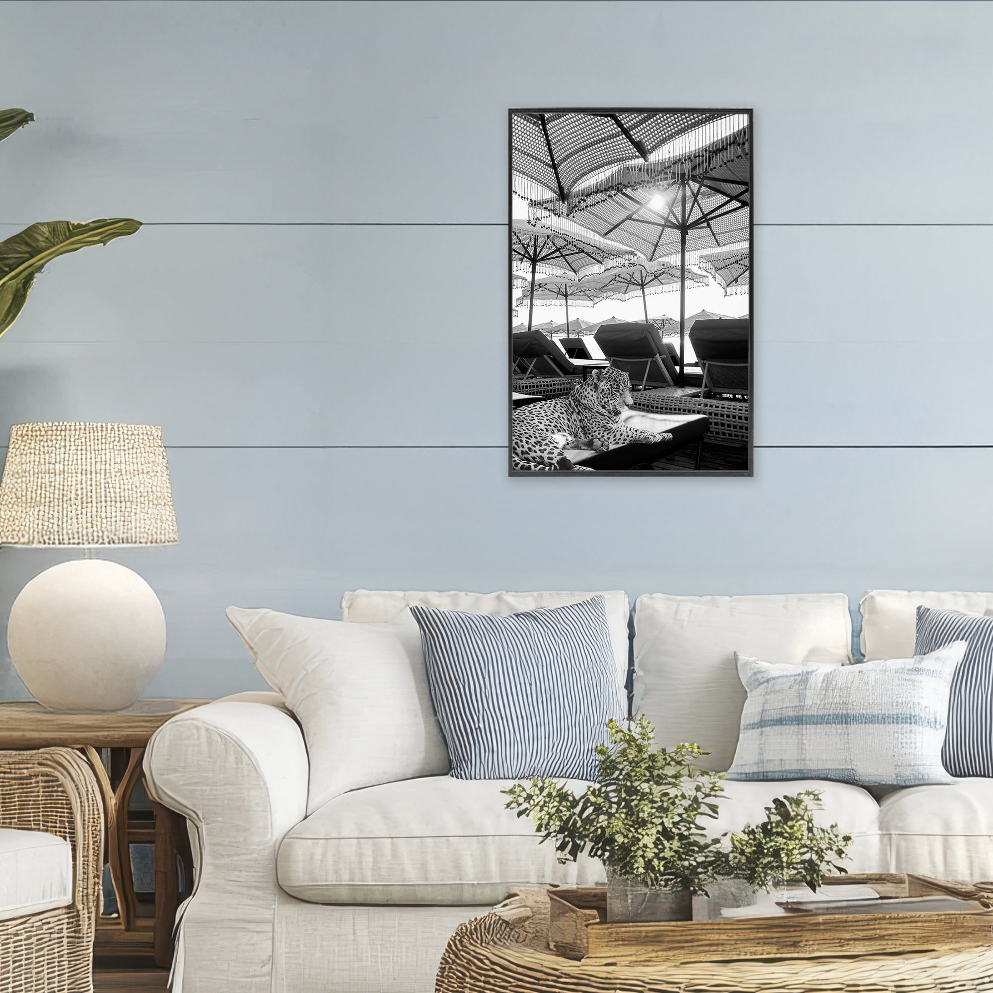 Stupell Industries Leopard On Tropical Vacation Black Framed Giclee Art, design by Grotto Studios