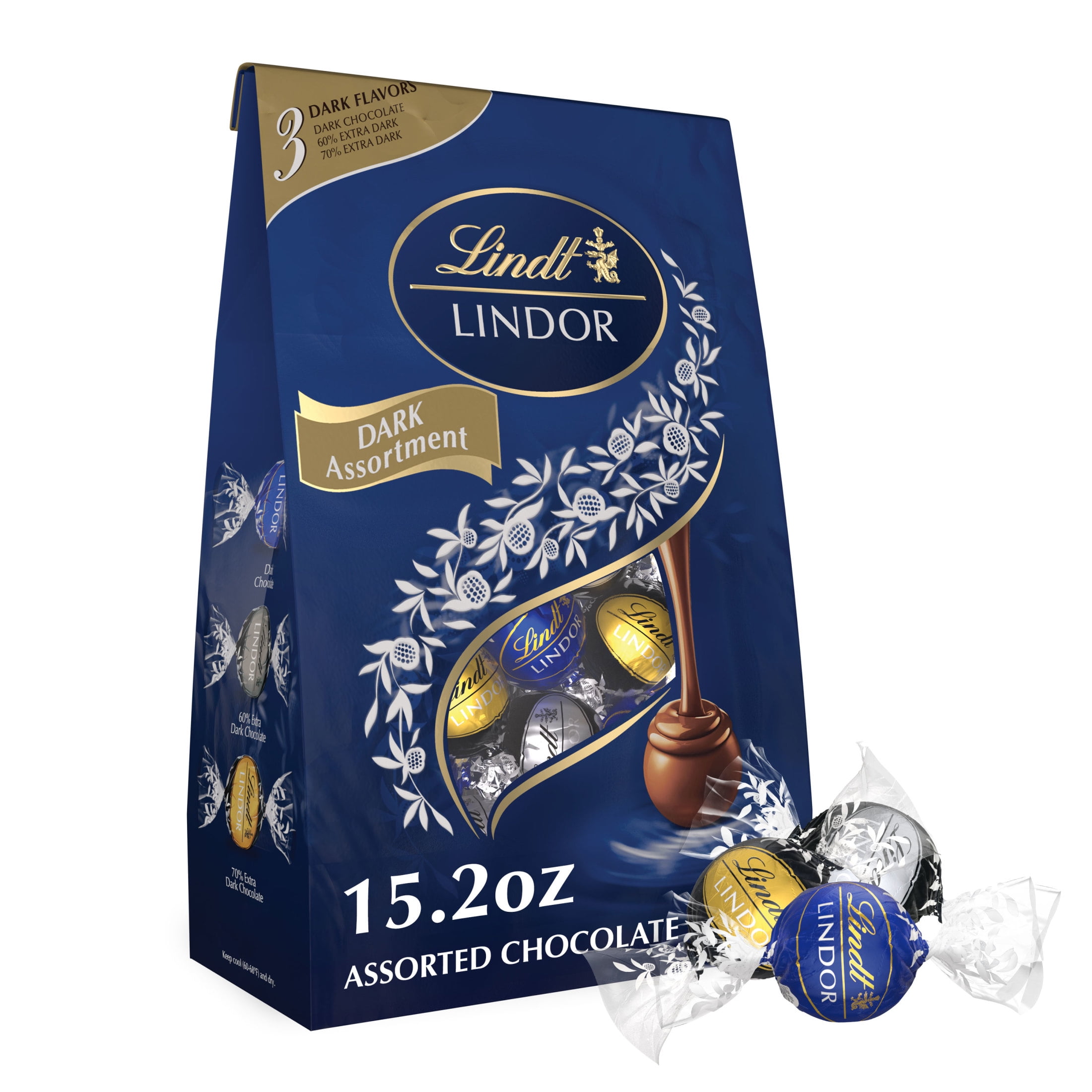 Lindt Lindor Assorted Dark Chocolate Candy Truffles, 15.2 oz. Bag