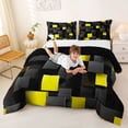 thumbnail image 3 of Manfei Abstract 3D Cube Queen Comforter Set, Geometric Checkered Comforter Sets Queen, Black and Yellow, Black Reversible 3-Piece, 1 Comforter and 2 Pillowcases, 3 of 6