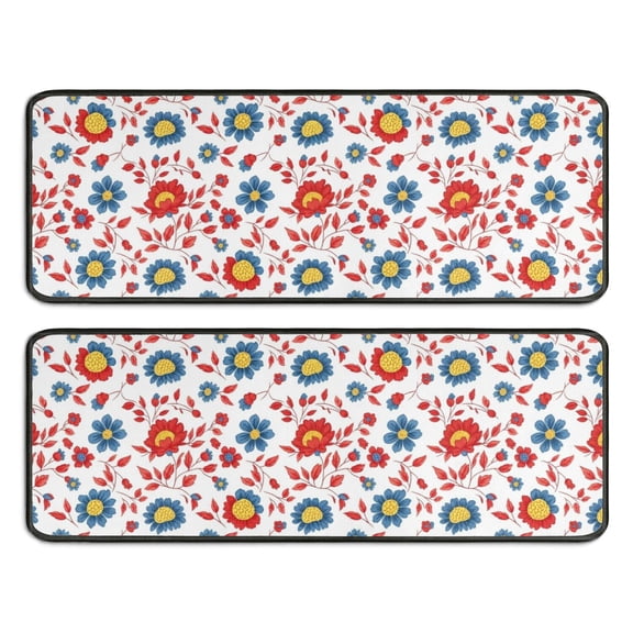Kitchen Rugs Sets Of 2,Pioneer Flower Floral Print Pattern Anti Fatigue Kitchen Mat Rugs Non Slip Washable,Decorative Kitchen Floor Mats for Kitchen,Sink,Laundry,17X47 Inch
